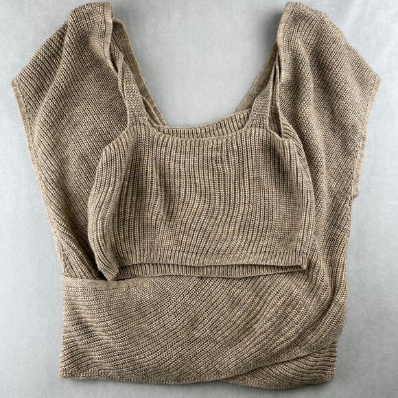 By Anthropologie Sweater Vest Women Small Beige Wrap Knit 2-Piece Boho OB1429125 - Picture 3 of 10